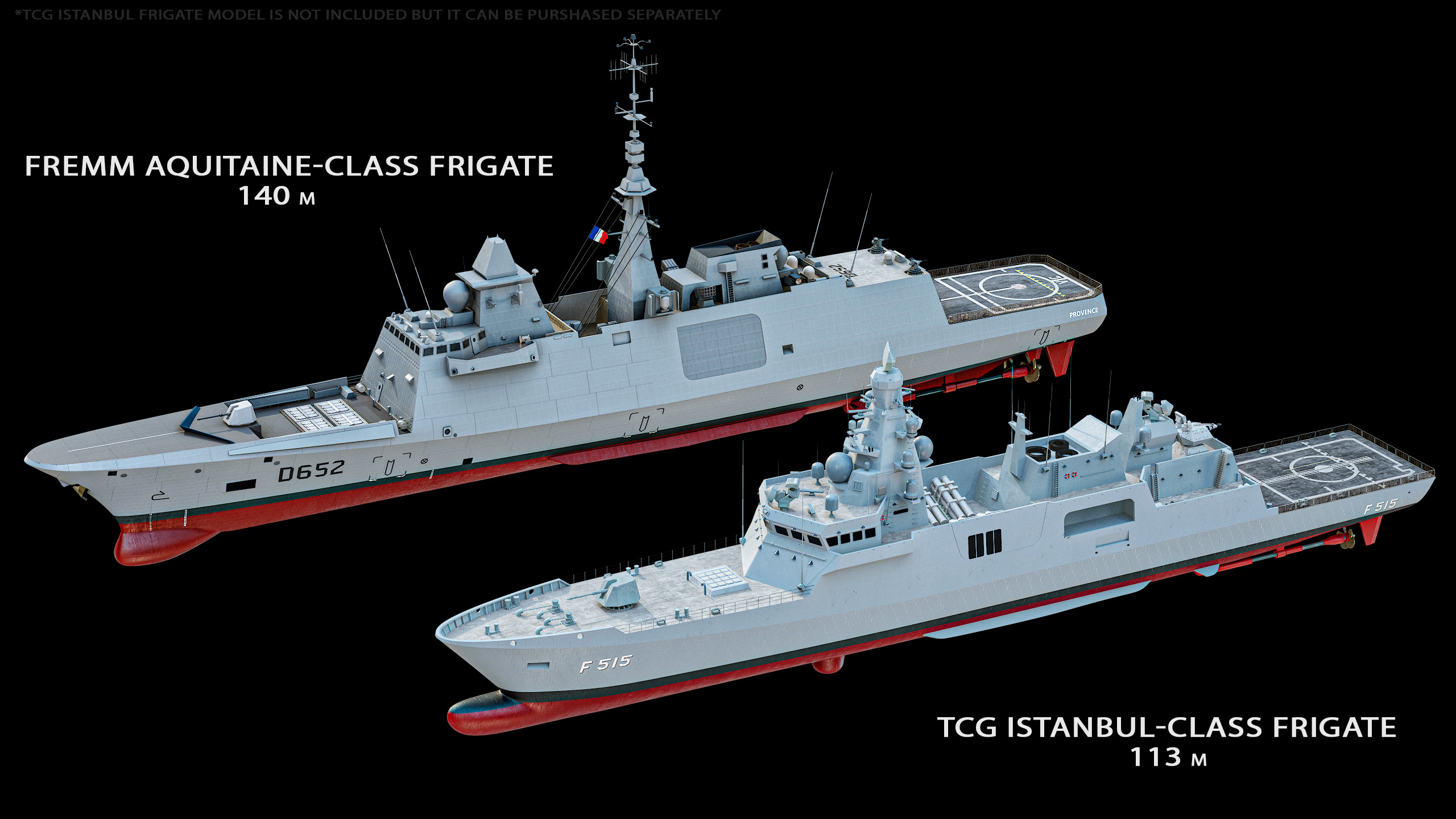 FREMM Aquitaine Class Frigate PBR Low-poly 3D model_6