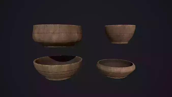 Medieval Wooden Bowls Low-poly 3D model