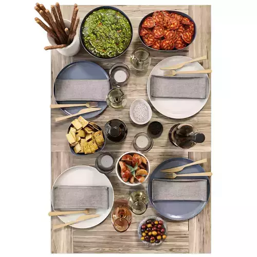 Table setting with a set beautiful dishes and drinks 7