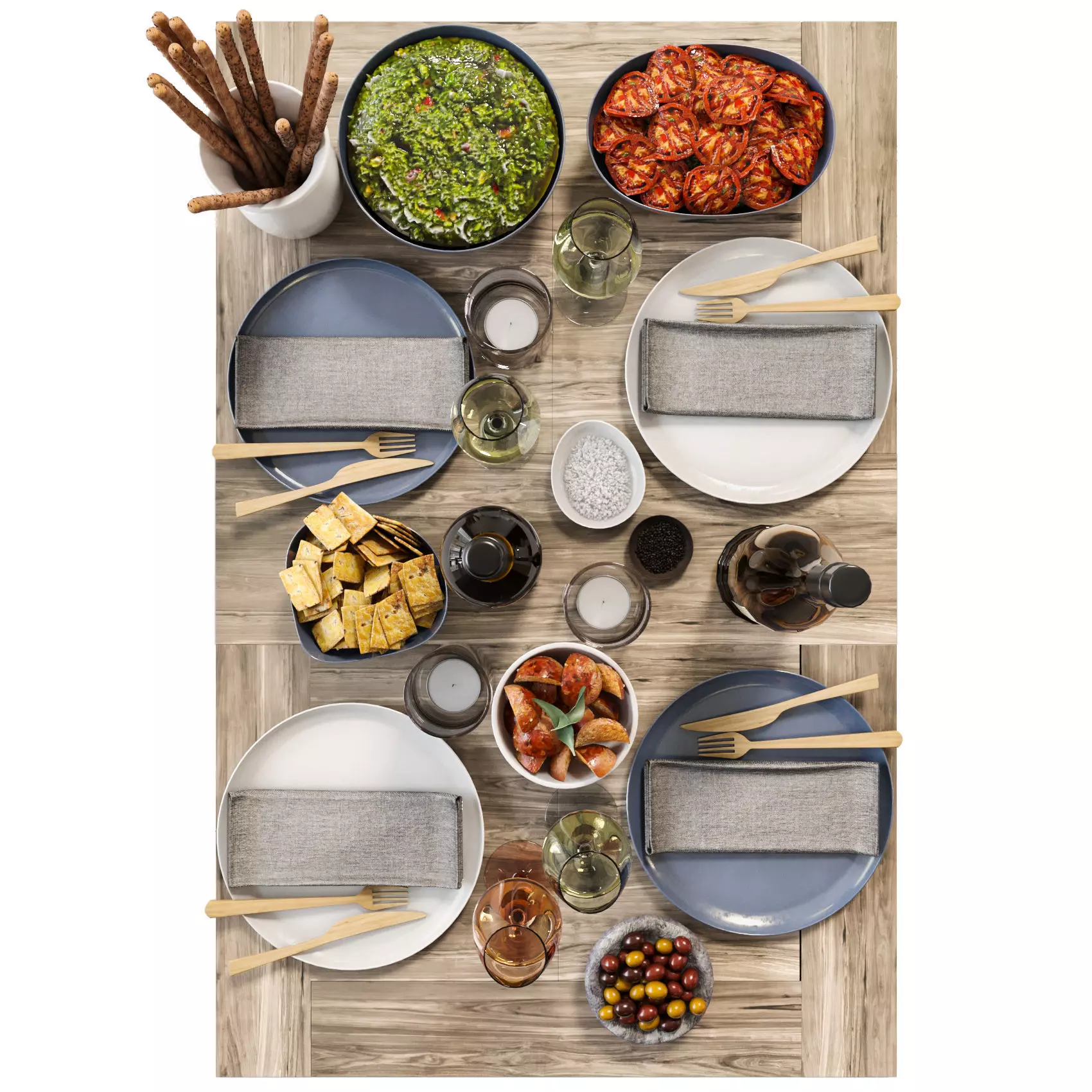 Table setting with a set beautiful dishes and drinks 7 3D model