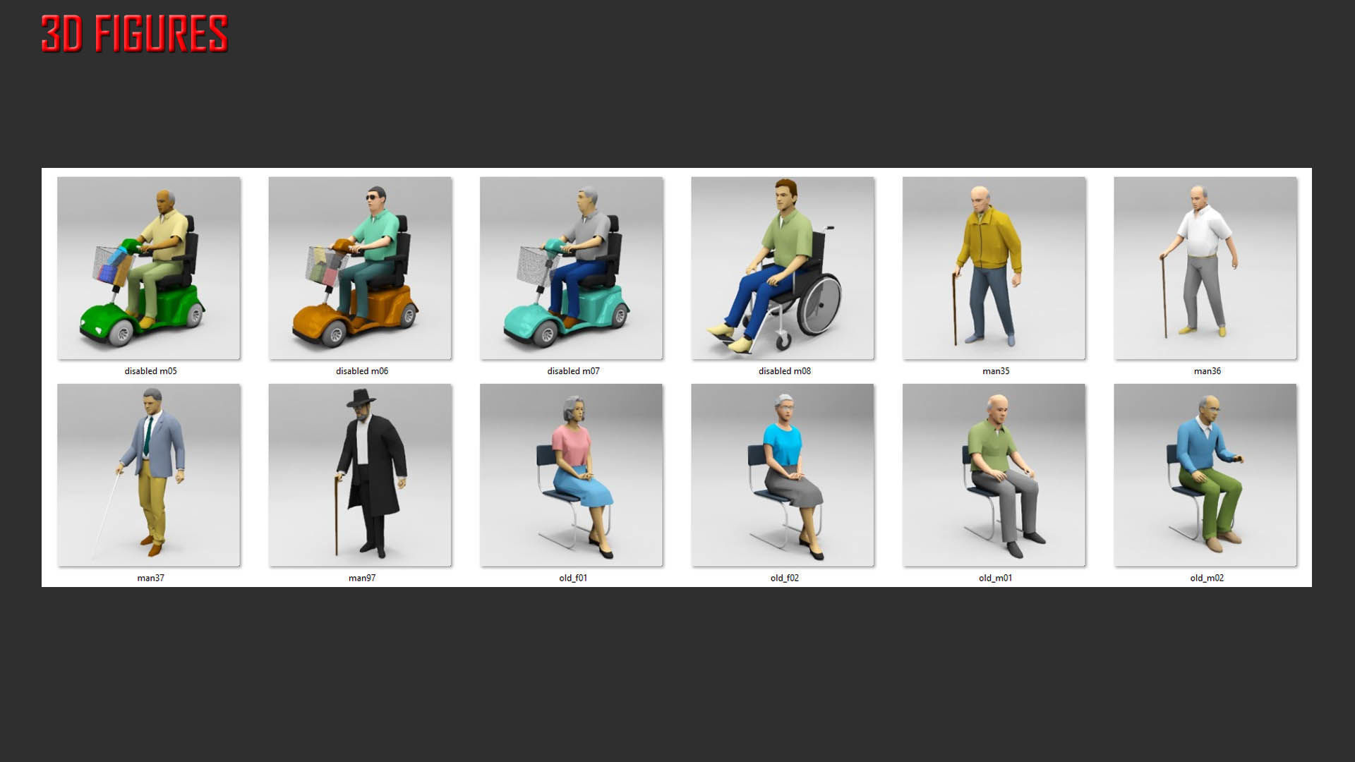 Low Poly Elderly and Disabled People Low-poly 3D model_4