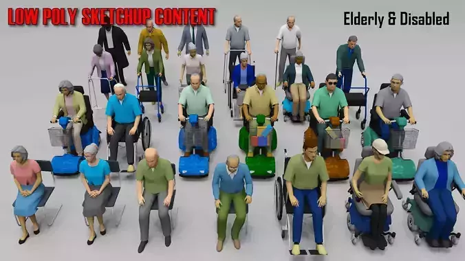 Low Poly Elderly and Disabled People Low-poly 3D model