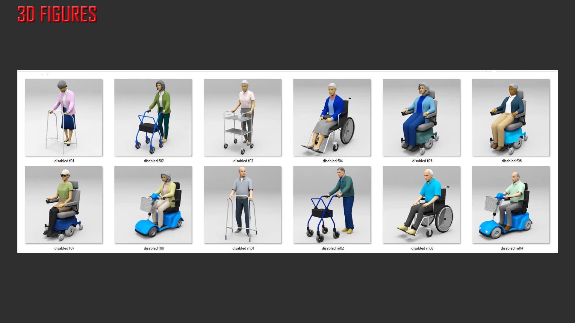Low Poly Elderly and Disabled People Low-poly 3D model_3