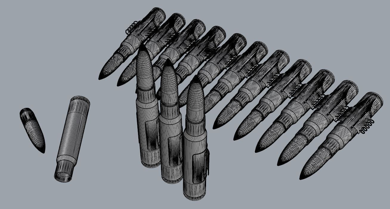Mauser rifle cartridge for 98k MG 34 MG42 Germany Free 3D model_2