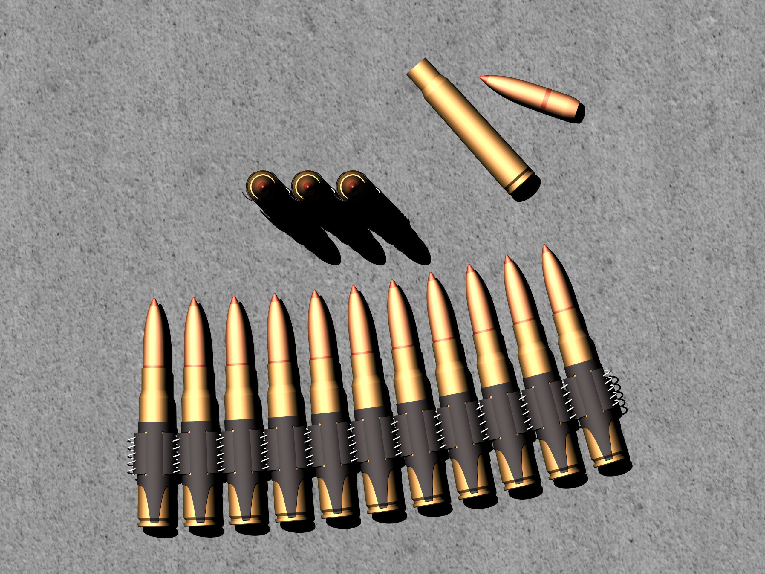 Mauser rifle cartridge for 98k MG 34 MG42 Germany Free 3D model_3