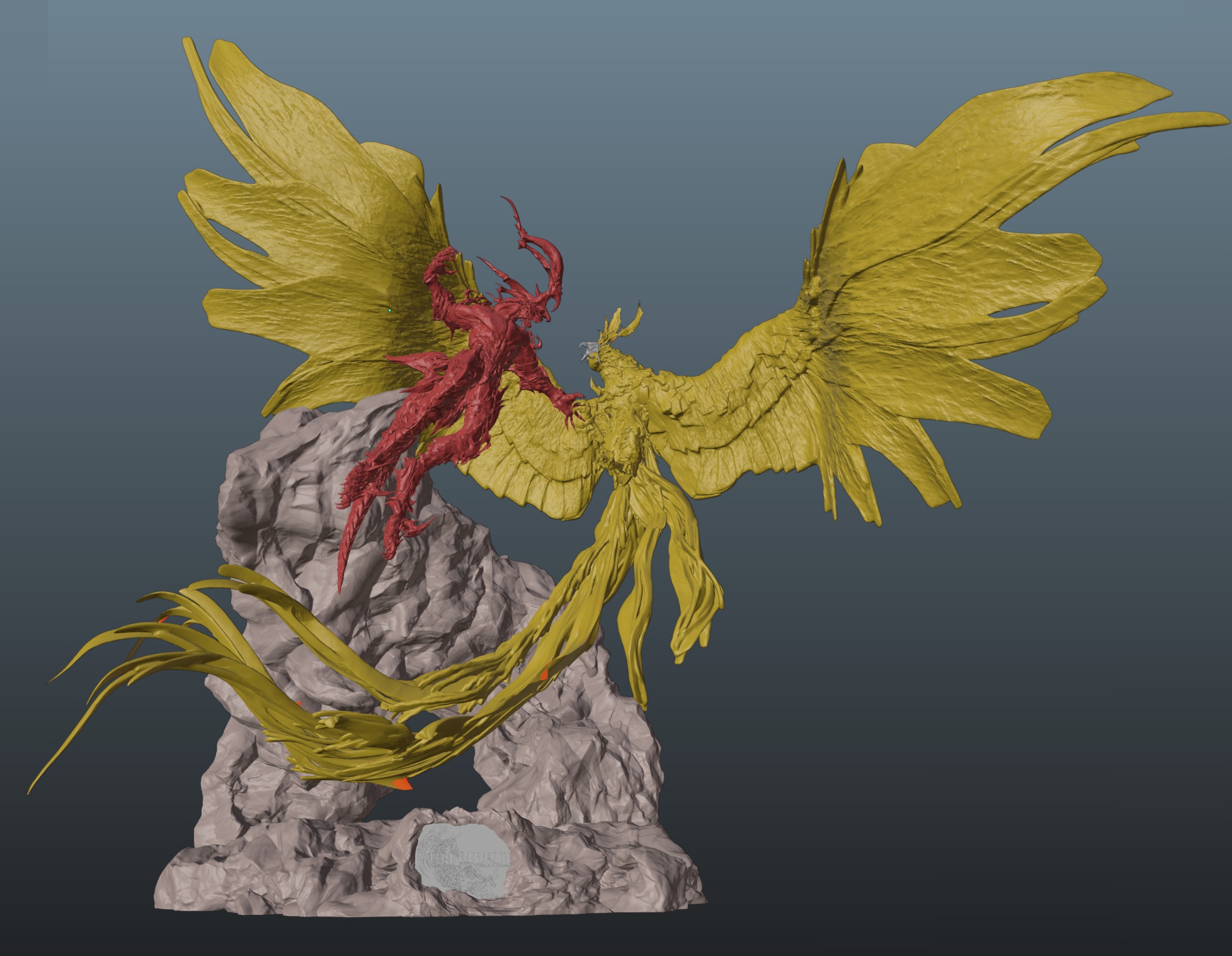Final Fantasy XVI Ifrit vs Phoenix Diorama Two versions 3D print model_12