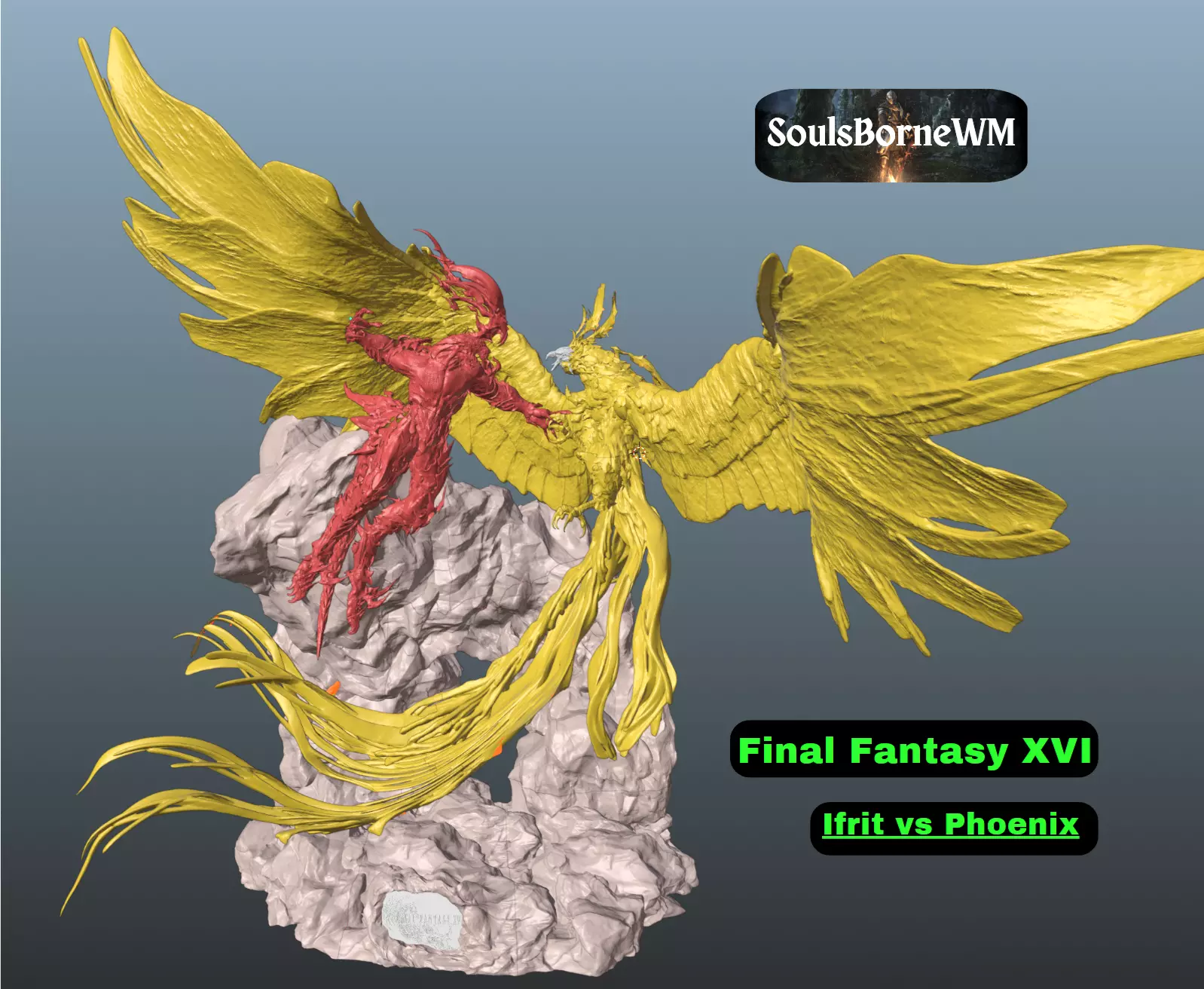 Final Fantasy XVI Ifrit vs Phoenix Diorama Two versions 3D print model_0