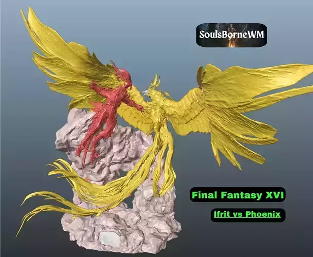 Final Fantasy XVI Ifrit vs Phoenix Diorama Two versions 3D print model