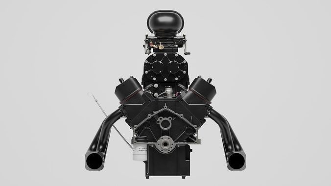 Powerful Supercharged V8 Engine Black 3D model 7
