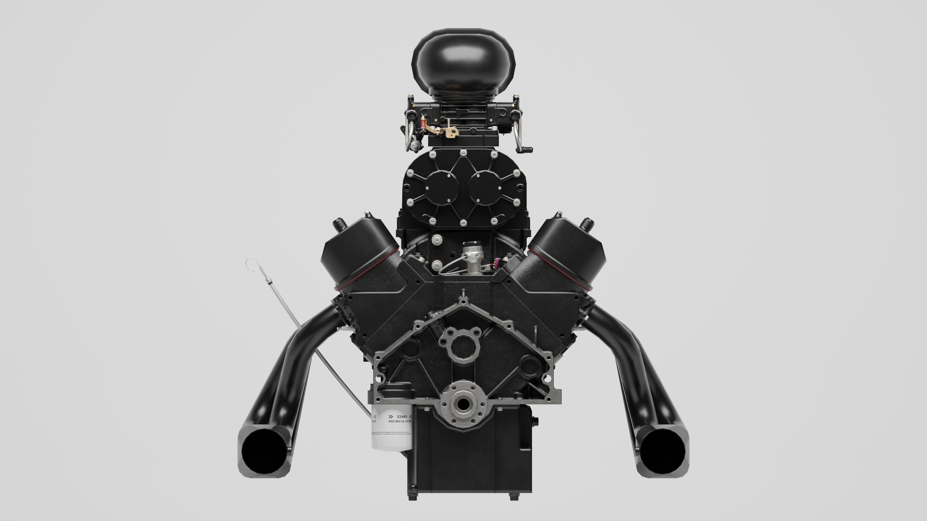 Powerful Supercharged V8 Engine Black 3D model_6