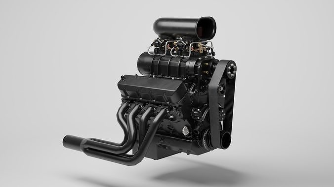 Powerful Supercharged V8 Engine Black 3D model 4