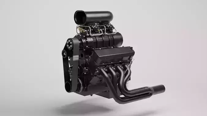 Powerful Supercharged V8 Engine Black 3D model