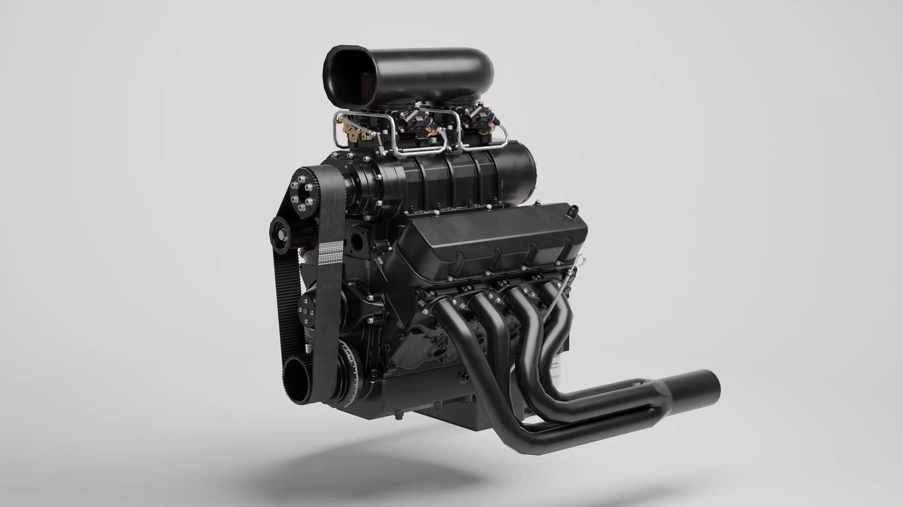 Powerful Supercharged V8 Engine Black 3D model_0