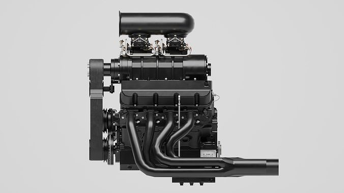 Powerful Supercharged V8 Engine Black 3D model 6