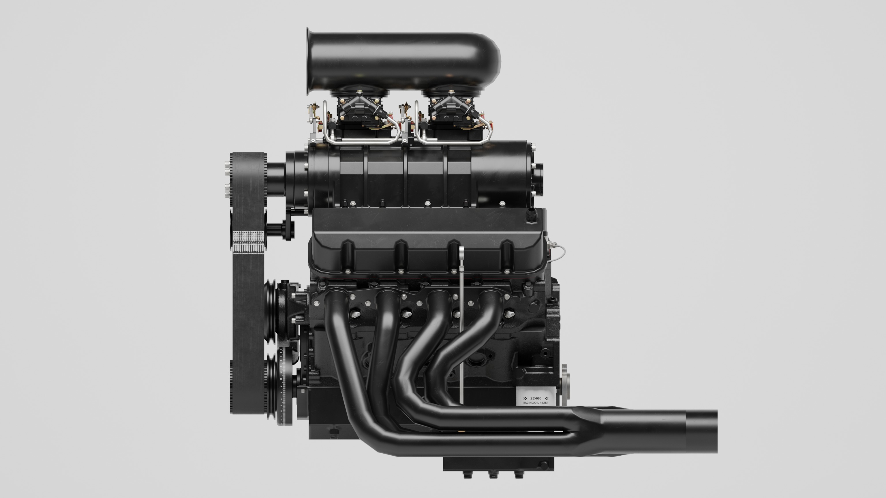 Powerful Supercharged V8 Engine Black 3D model_5