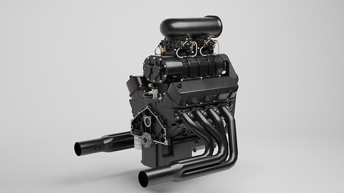 Powerful Supercharged V8 Engine Black 3D model 3