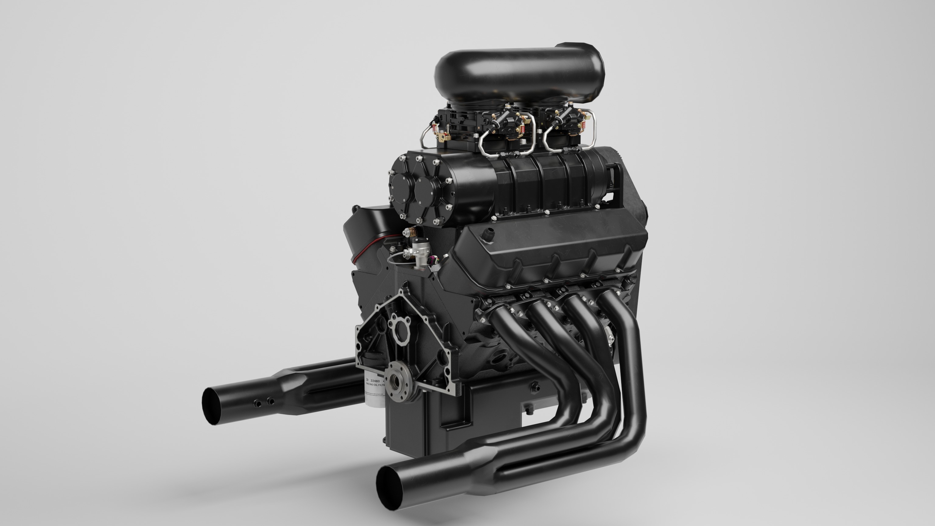 Powerful Supercharged V8 Engine Black 3D model_2