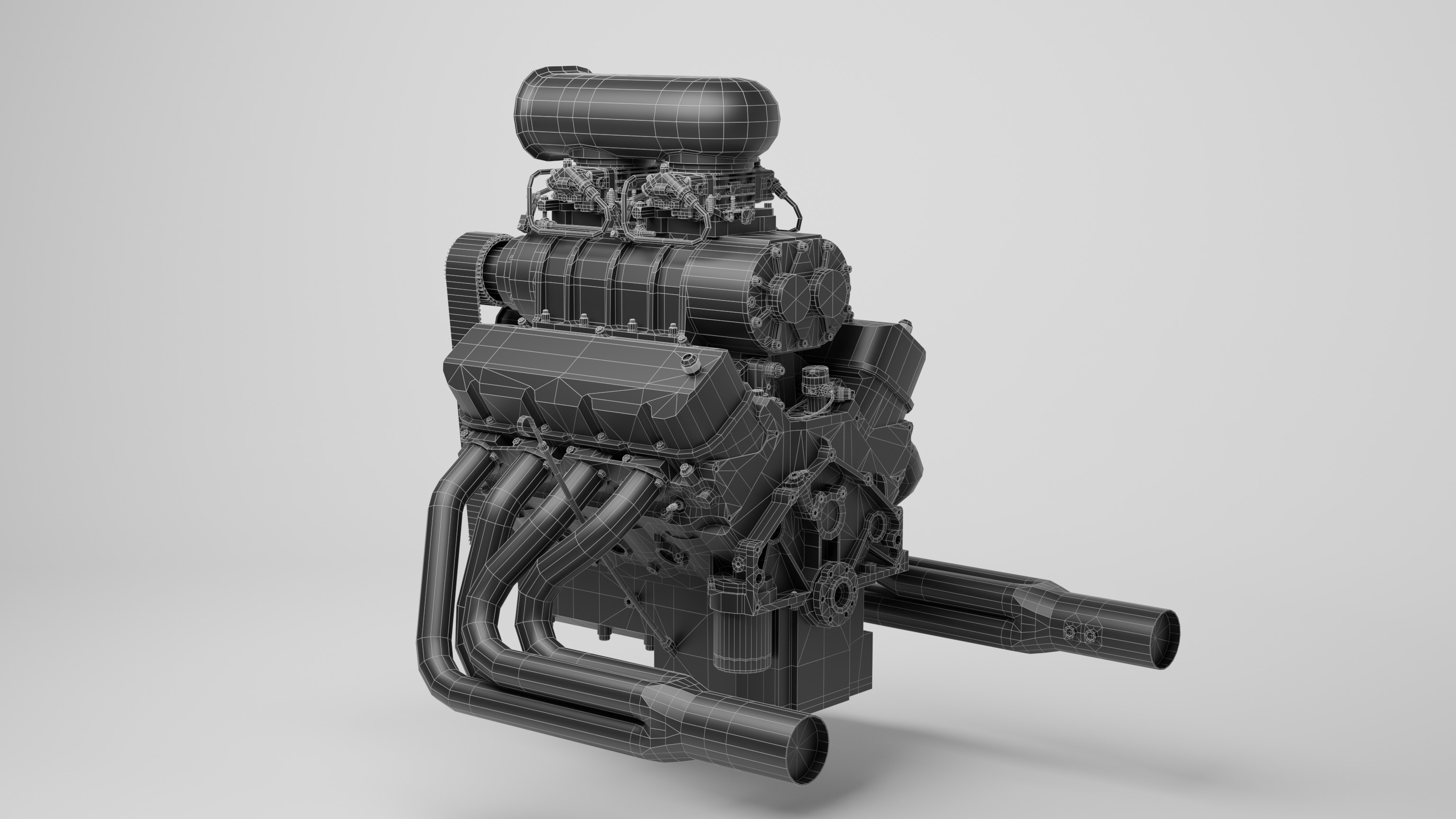 Powerful Supercharged V8 Engine Black 3D model_11