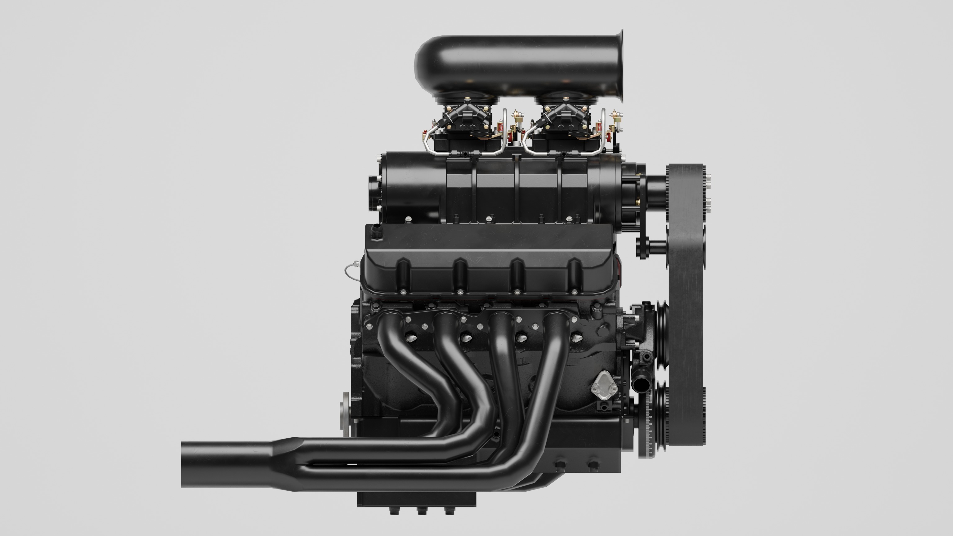 Powerful Supercharged V8 Engine Black 3D model_7