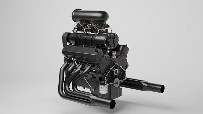 Powerful Supercharged V8 Engine Black 3D model 2