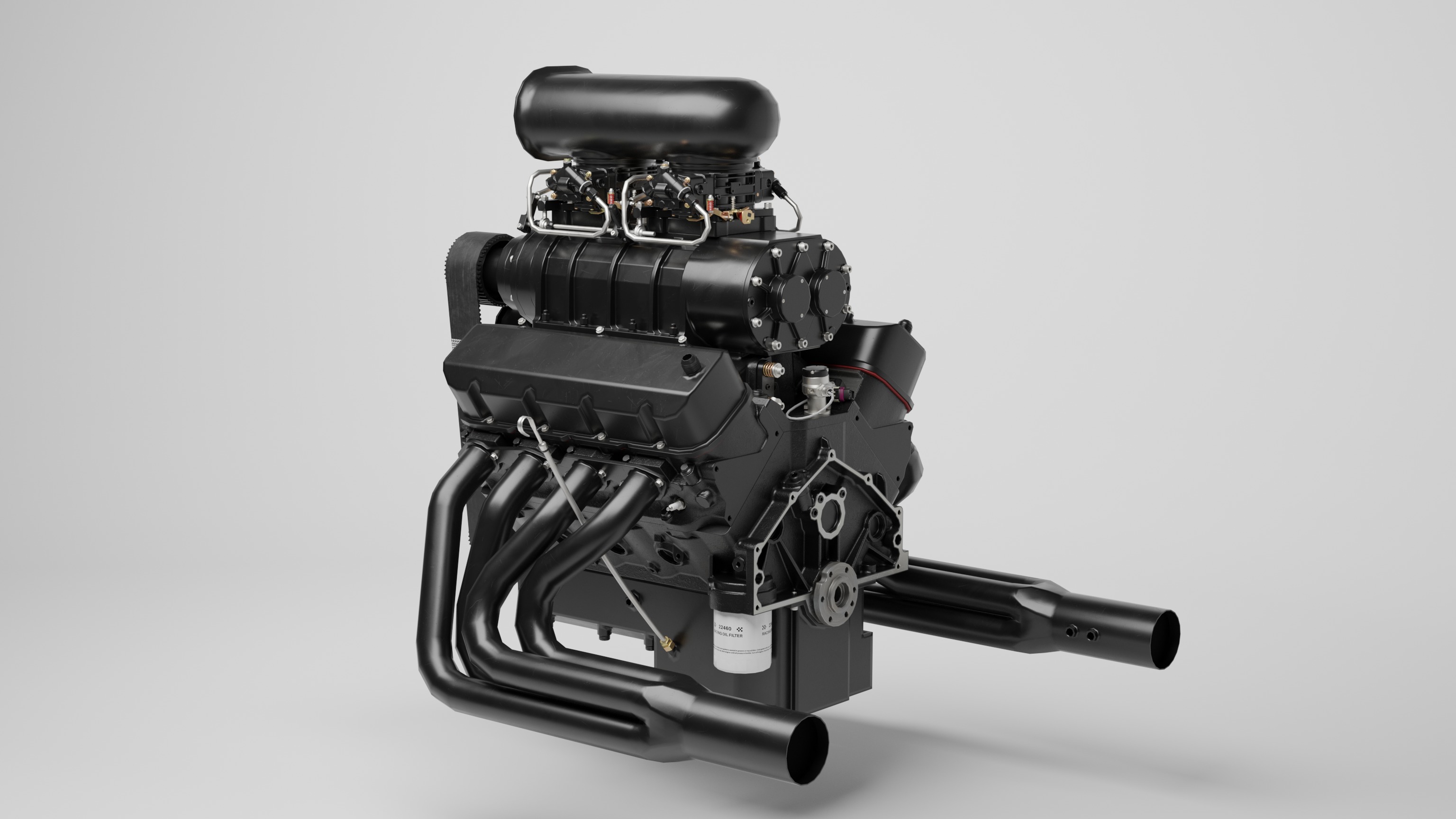 Powerful Supercharged V8 Engine Black 3D model_1