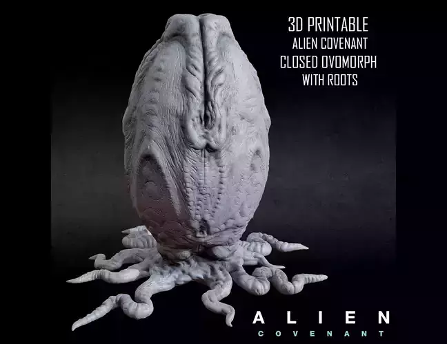 3D PRINTABLE ALIEN COVENANT CLOSED EGG WITH ROOTS 3D print model