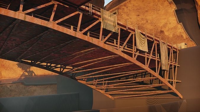 Construction Bridge Low-poly 3D model 7