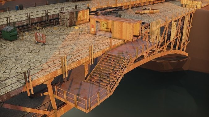Construction Bridge Low-poly 3D model 5