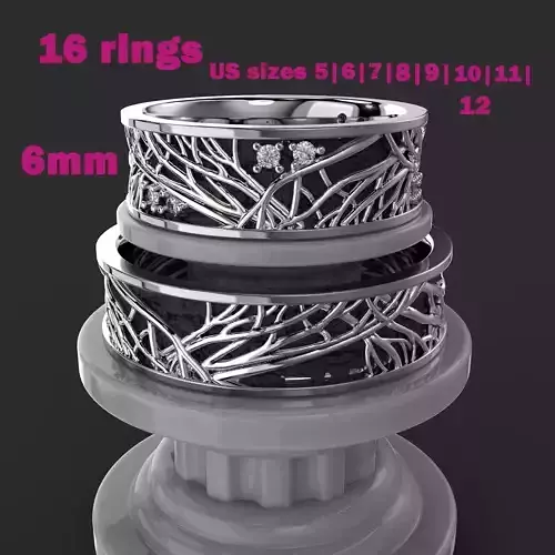 Jewelry wedding ring tree branch 6mm US 5-12 sizes Printable STL
