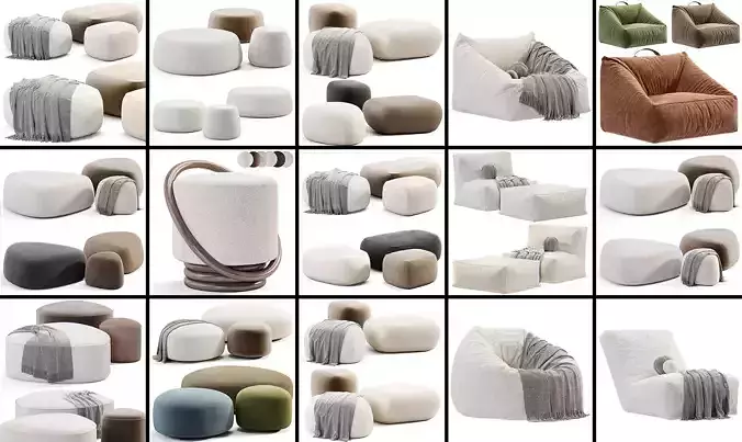 Pouf Collection 12 Items 3D Model