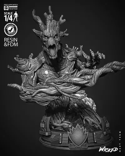 Wicked Marvel Groot Bust  3D print model