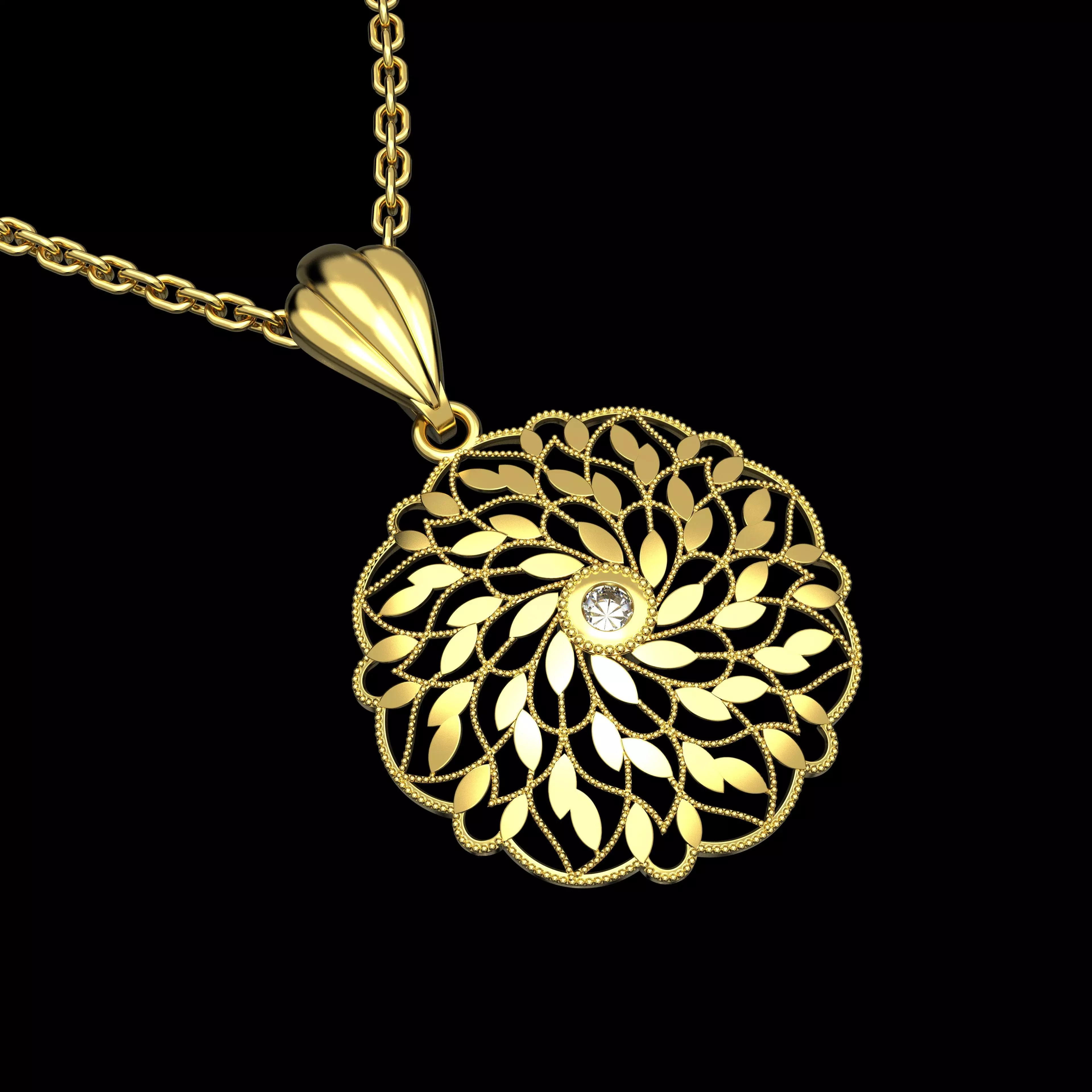 Floral Spiral Pendant with Gemstone Center 3D print model