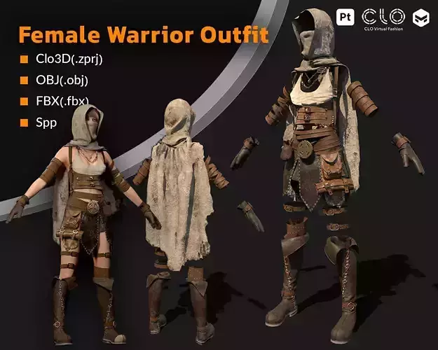 3D Female Warrior Outfit with Cape and Boots 3D model