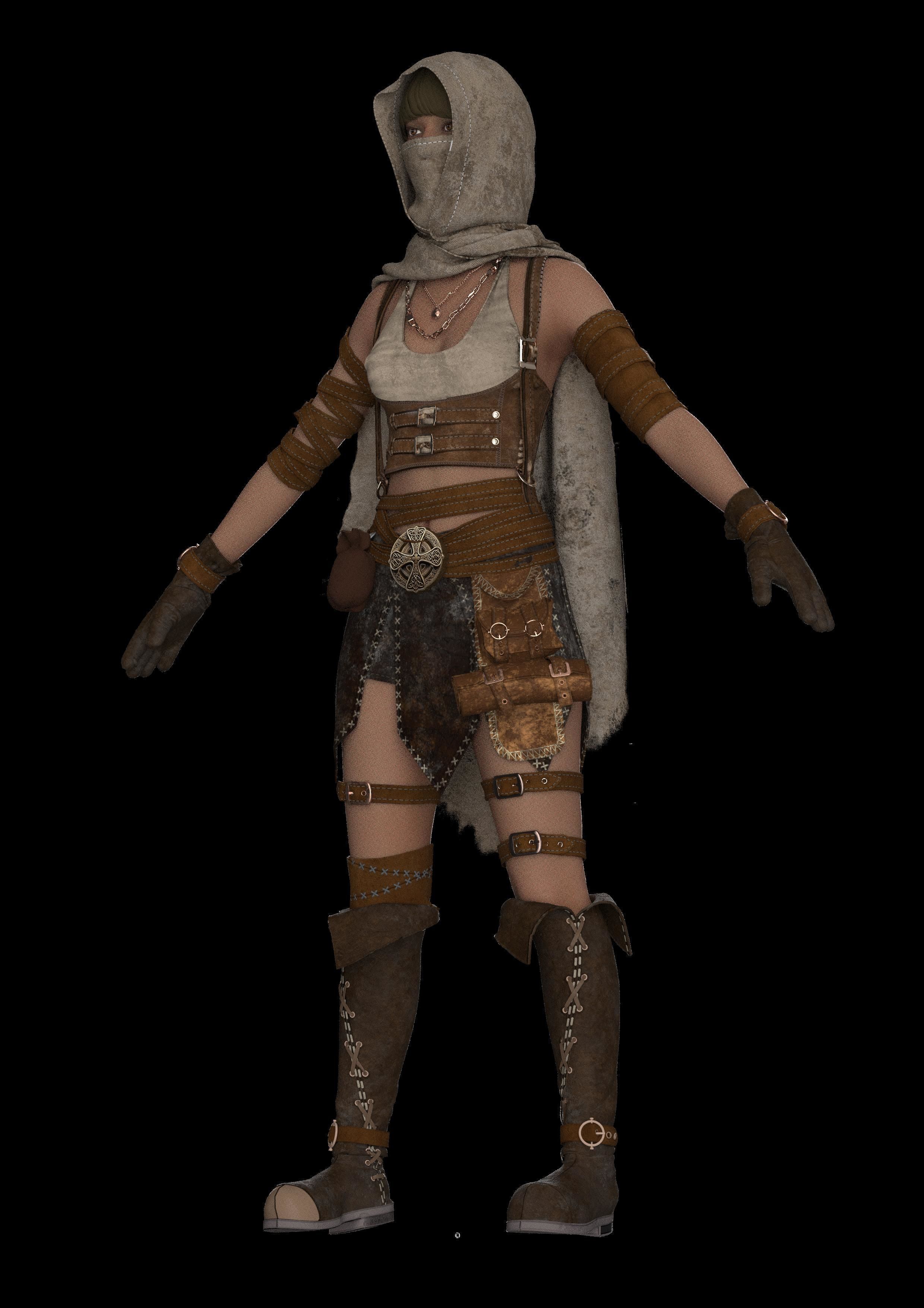 3D Female Warrior Outfit with Cape and Boots 3D model_13