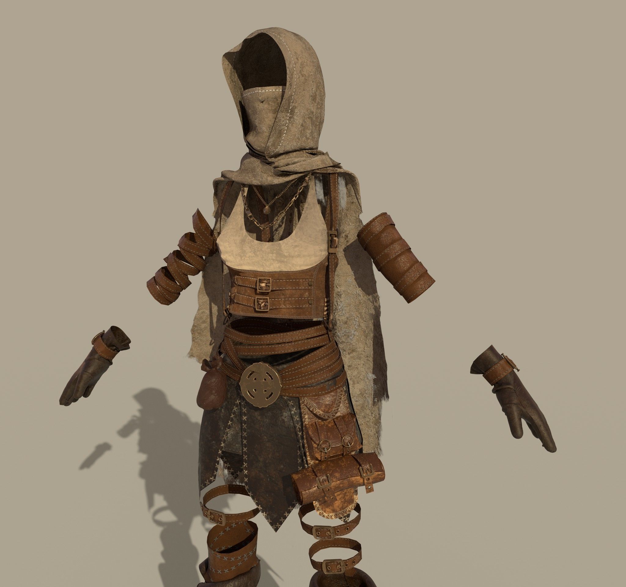 3D Female Warrior Outfit with Cape and Boots 3D model_4