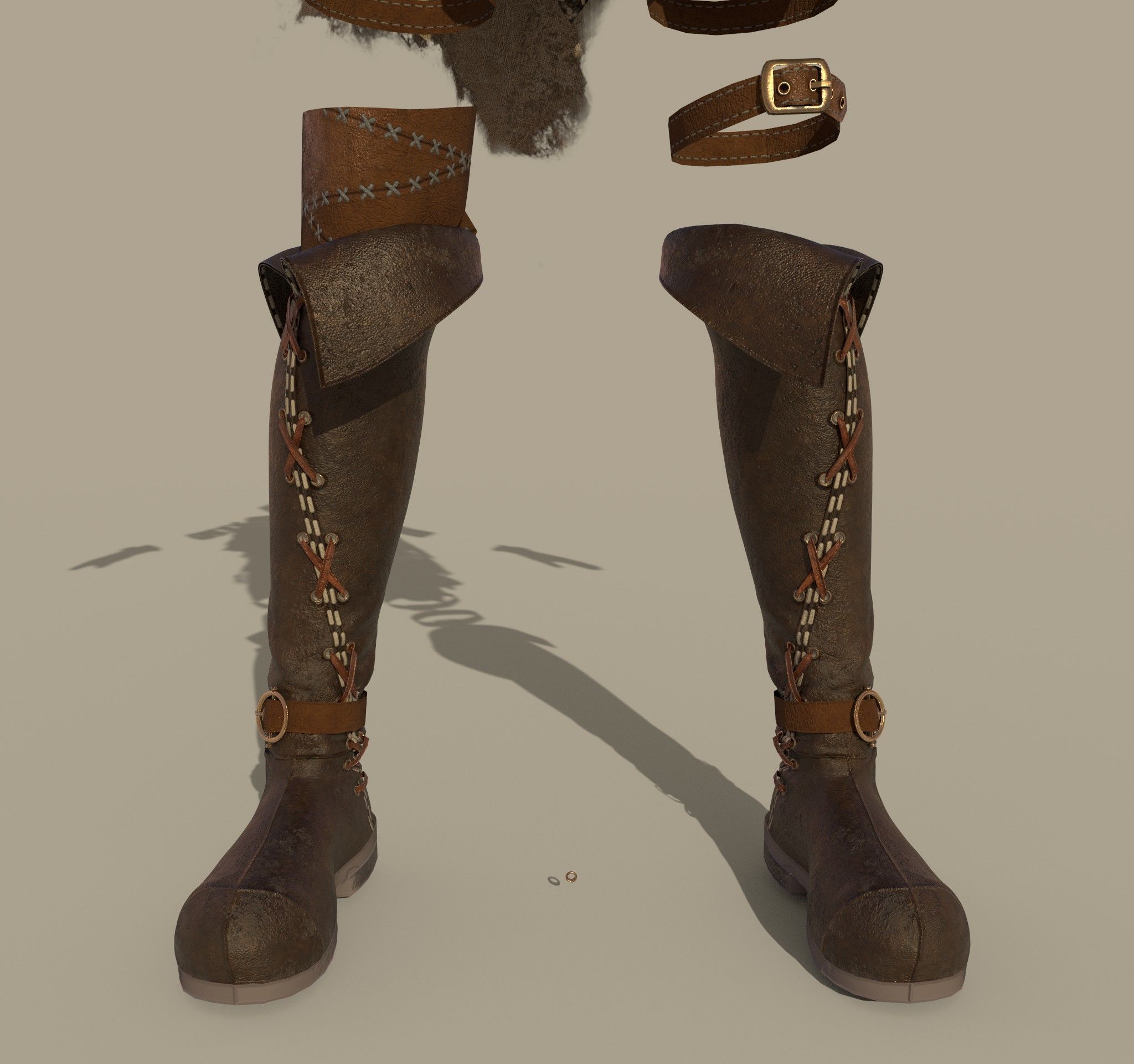 3D Female Warrior Outfit with Cape and Boots 3D model_7