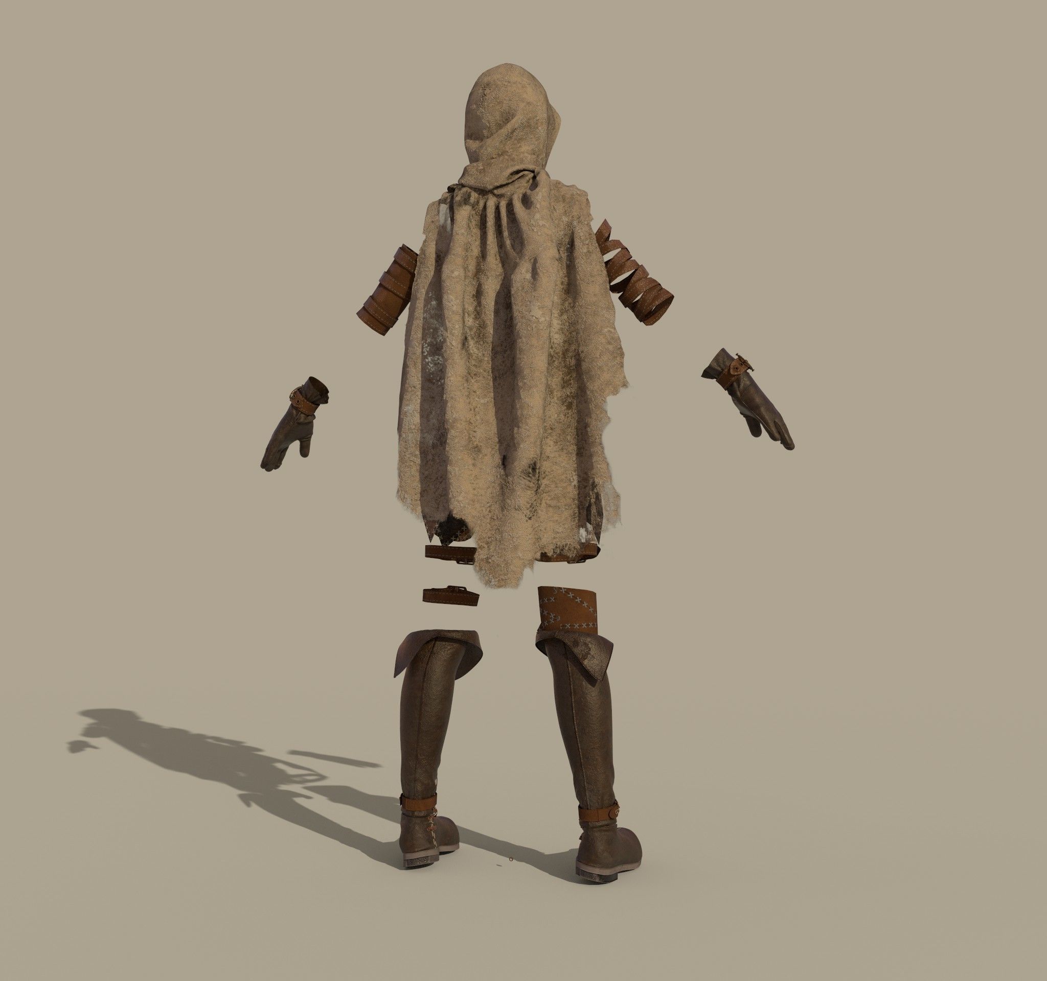 3D Female Warrior Outfit with Cape and Boots 3D model_3