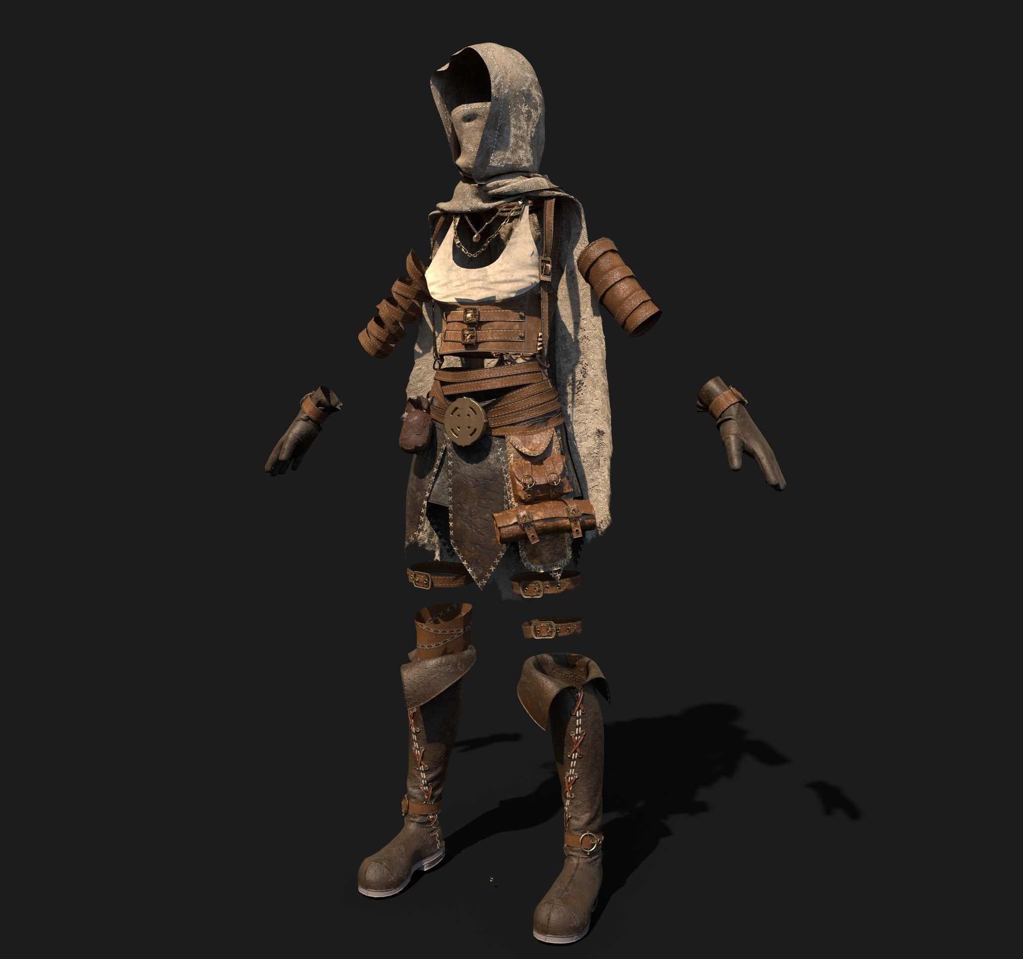 3D Female Warrior Outfit with Cape and Boots 3D model_15