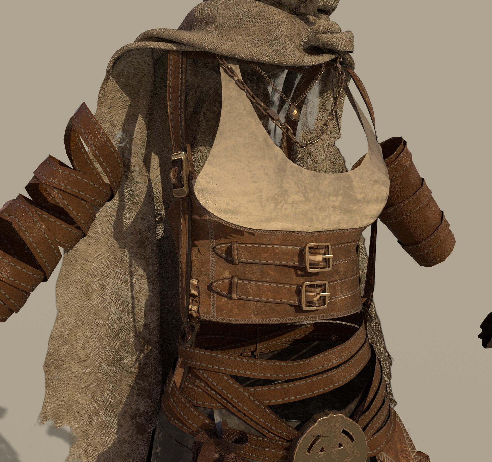 3D Female Warrior Outfit with Cape and Boots 3D model_8
