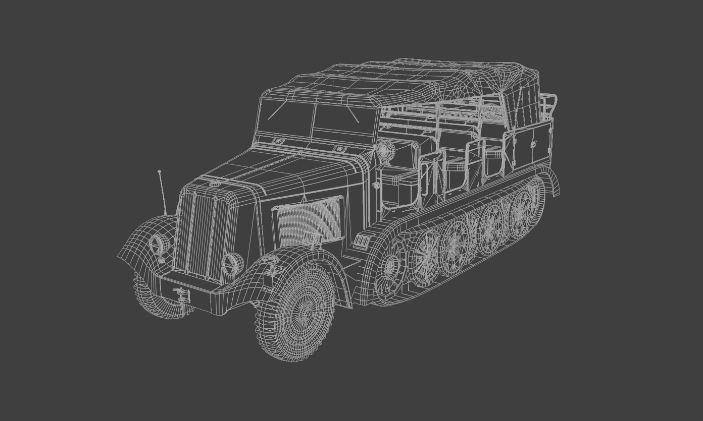 SdKfz7 Halftracked Artillery Tractor Low-poly 3D model_7