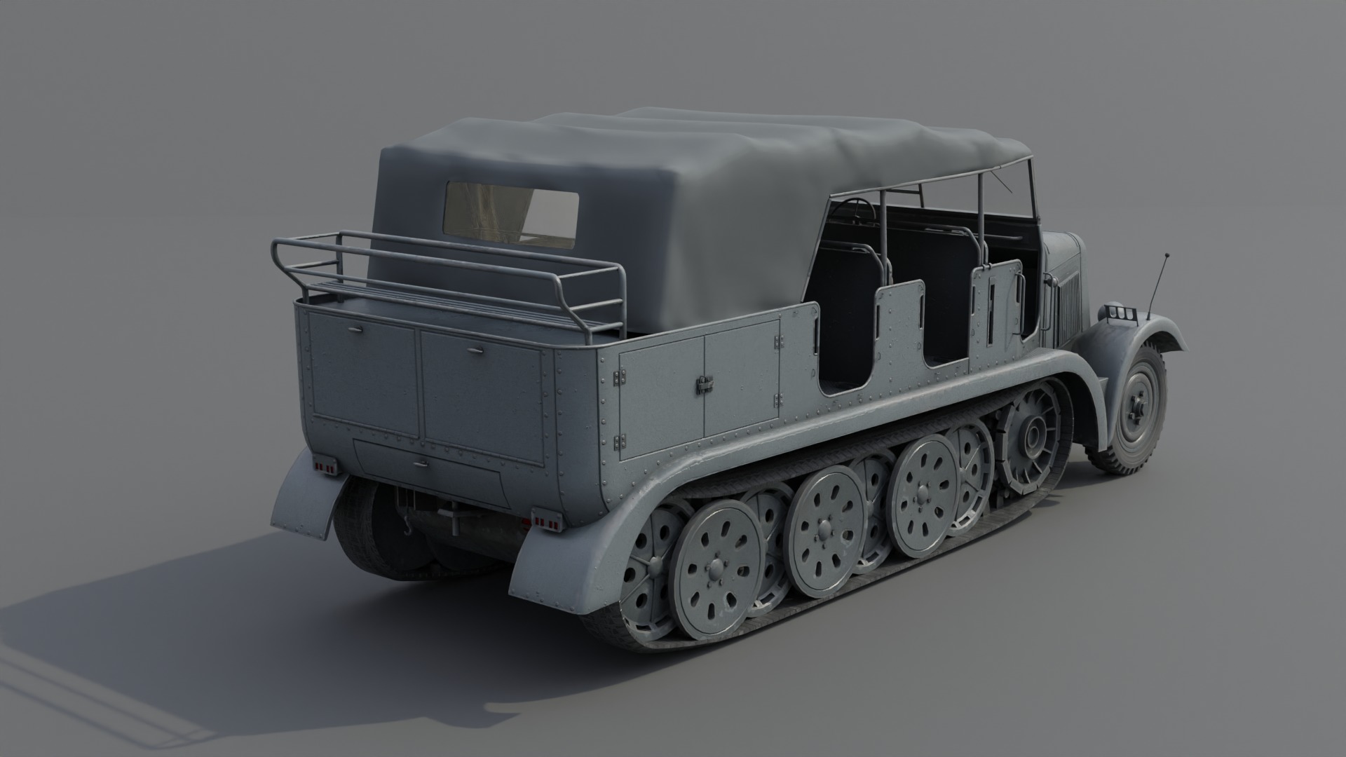 SdKfz7 Halftracked Artillery Tractor Low-poly 3D model_4
