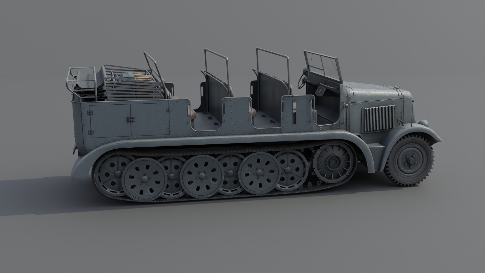 SdKfz7 Halftracked Artillery Tractor Low-poly 3D model_18
