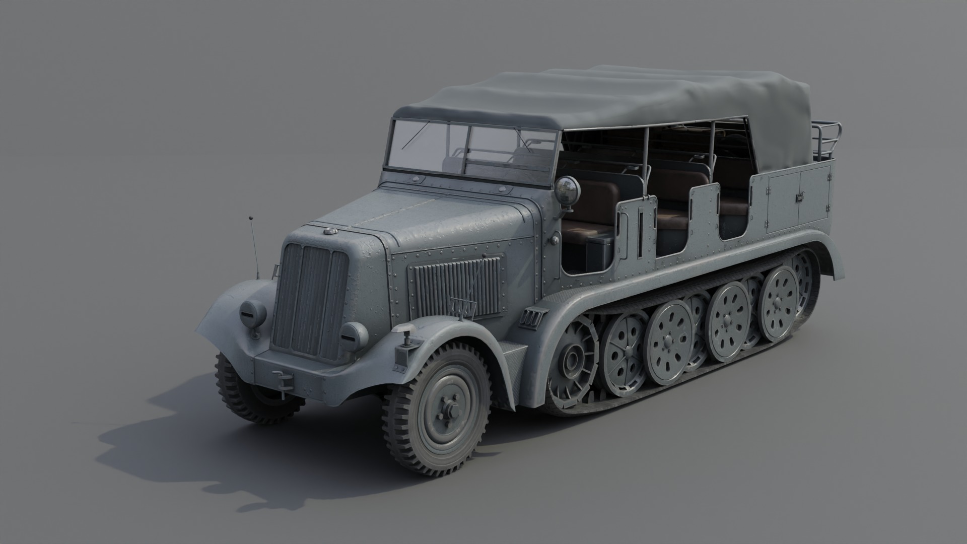 SdKfz7 Halftracked Artillery Tractor Low-poly 3D model_2