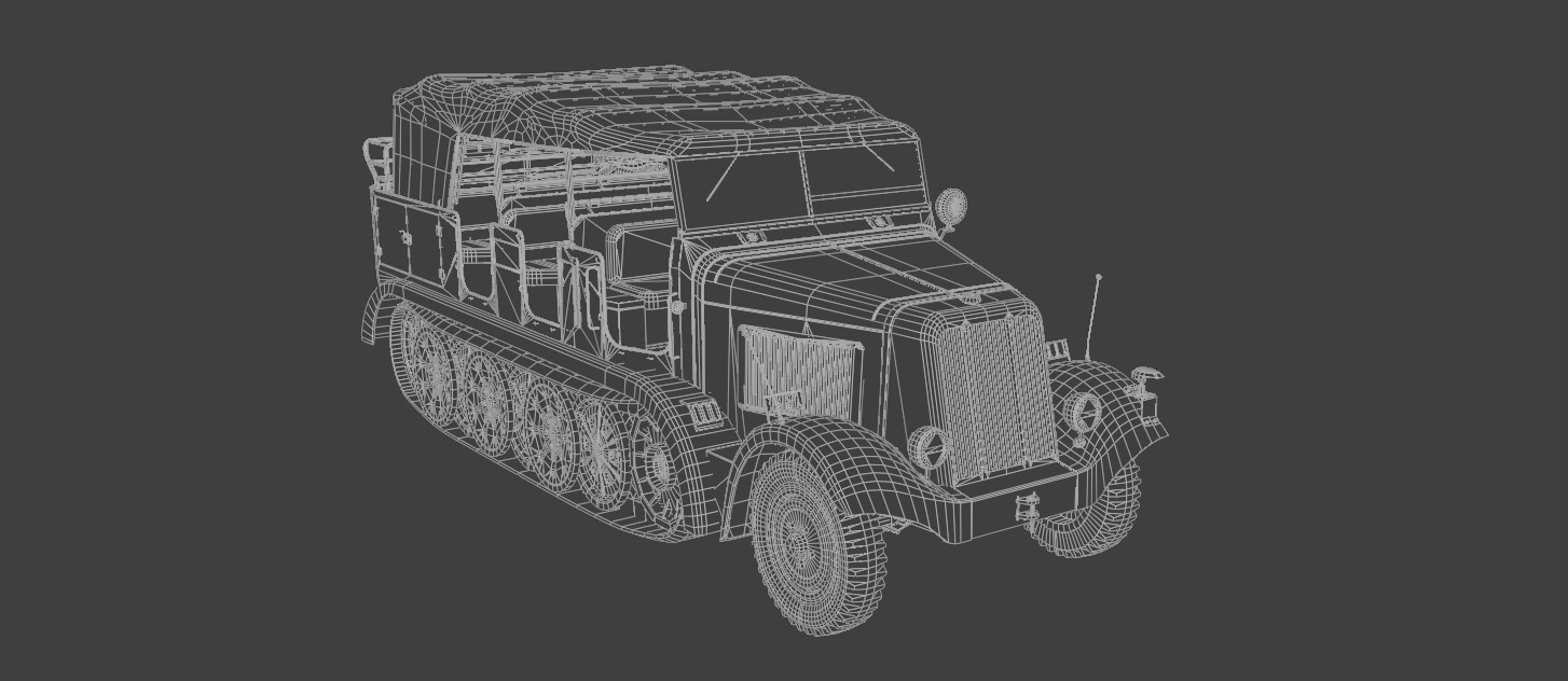 SdKfz7 Halftracked Artillery Tractor Low-poly 3D model_9