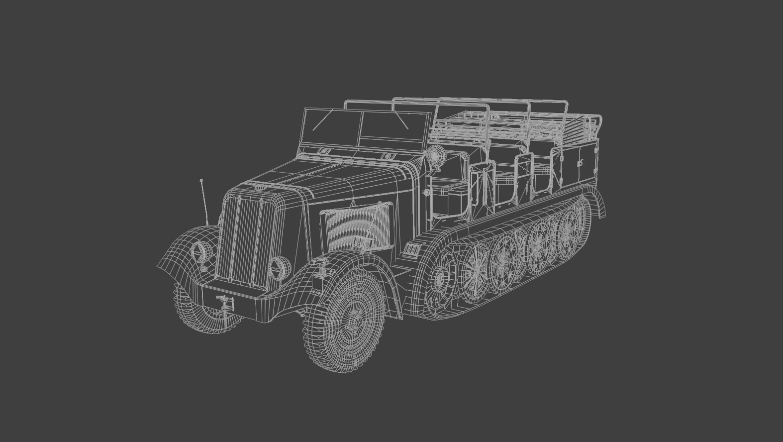 SdKfz7 Halftracked Artillery Tractor Low-poly 3D model_6