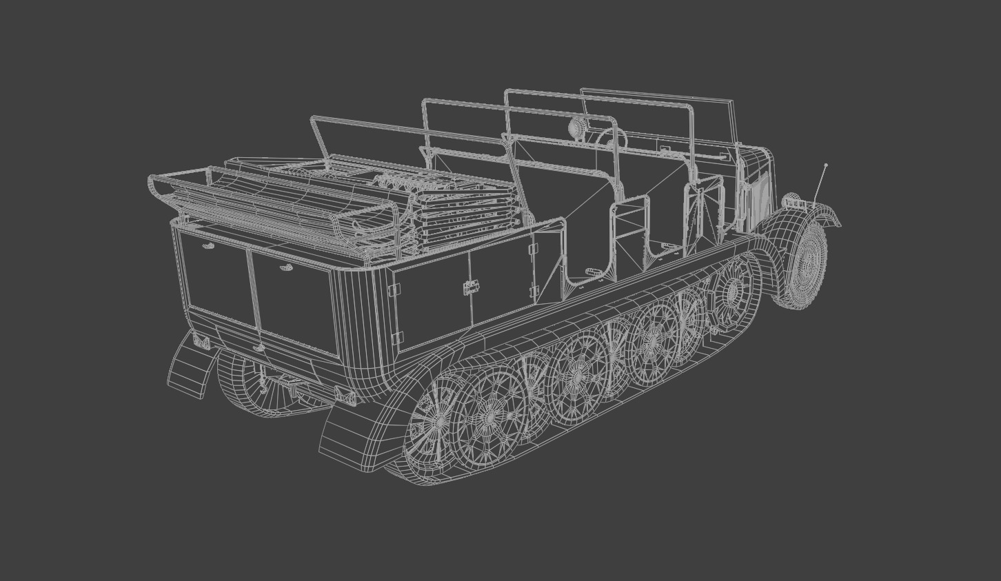 SdKfz7 Halftracked Artillery Tractor Low-poly 3D model_10