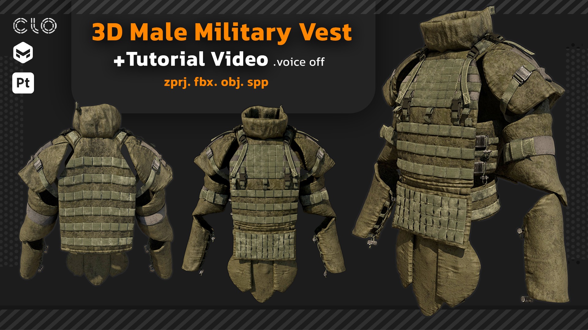 3D Male Military Vest 3D model_20