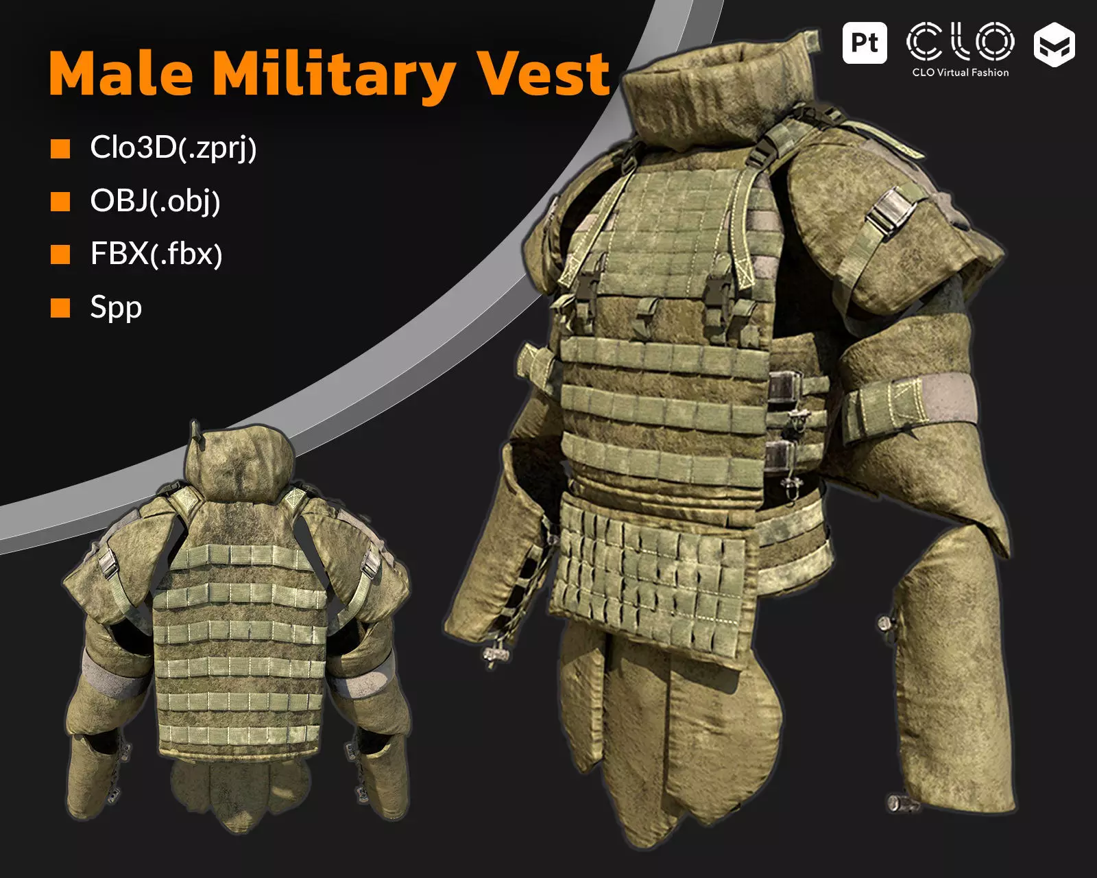 3D Male Military Vest 3D model_0