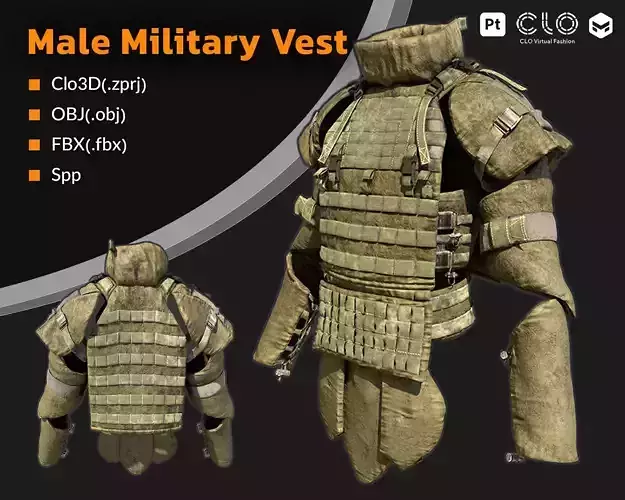 3D Male Military Vest 3D model