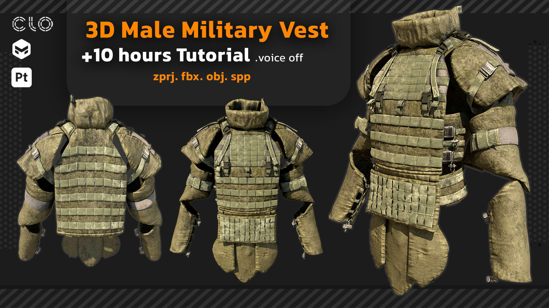 3D Male Military Vest 3D model_21